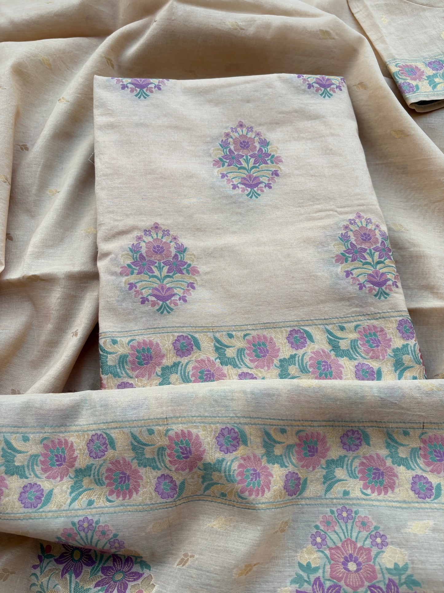 Cream Chanderi meenadar suit set