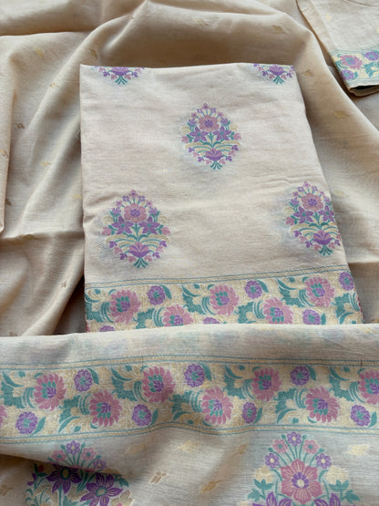 Cream Chanderi meenadar suit set