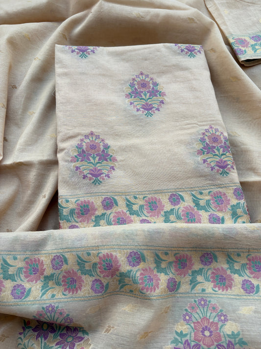 Cream Chanderi meenadar suit set