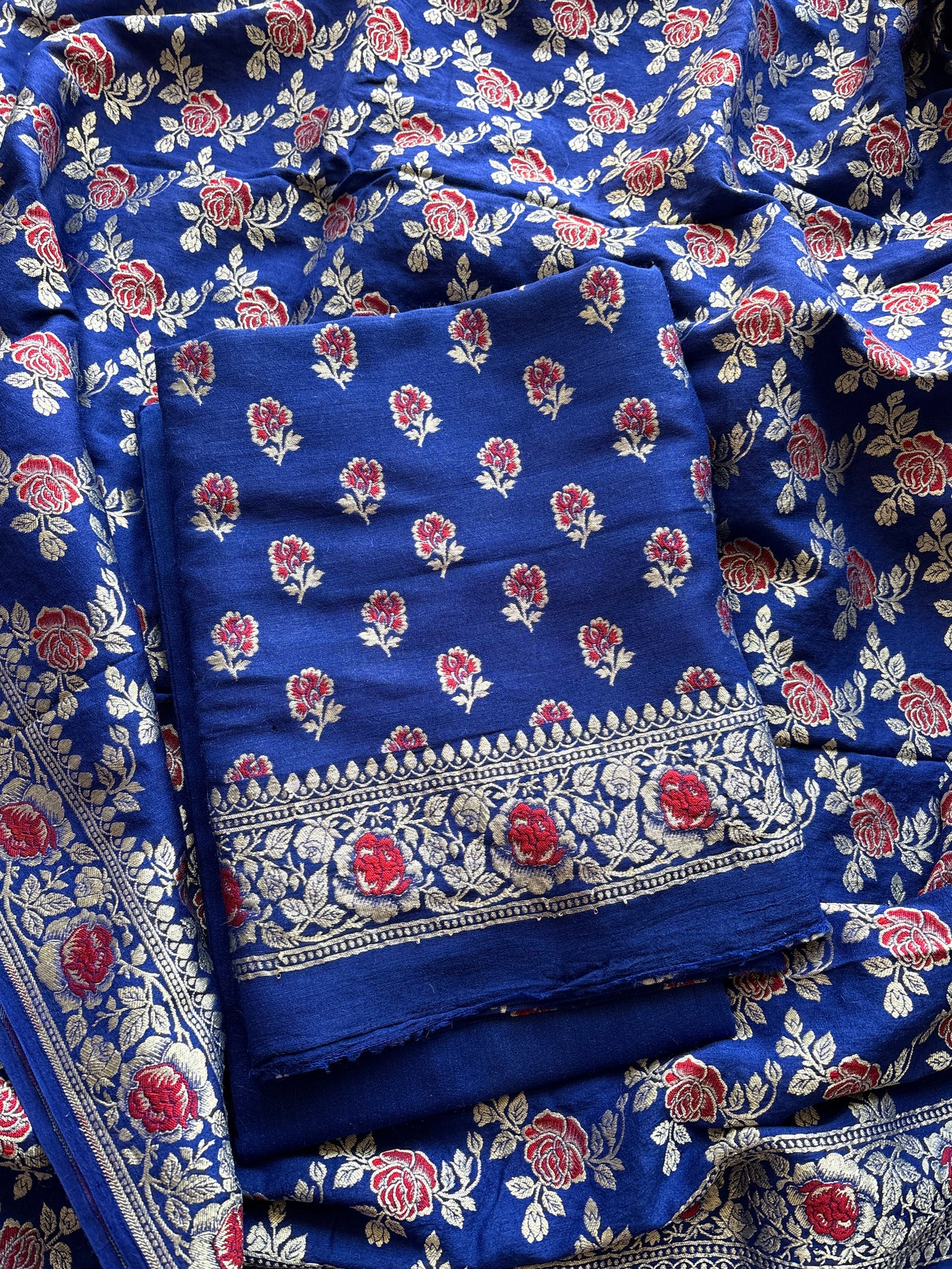 Blue moonga silk suit set