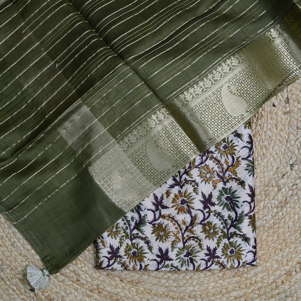 Printed Chanderi silk suit with pintuck dupatta
