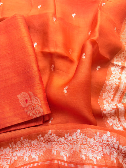 Orange raw silk kadhwa suit set