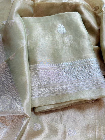 Green tissue kadhwa suit set
