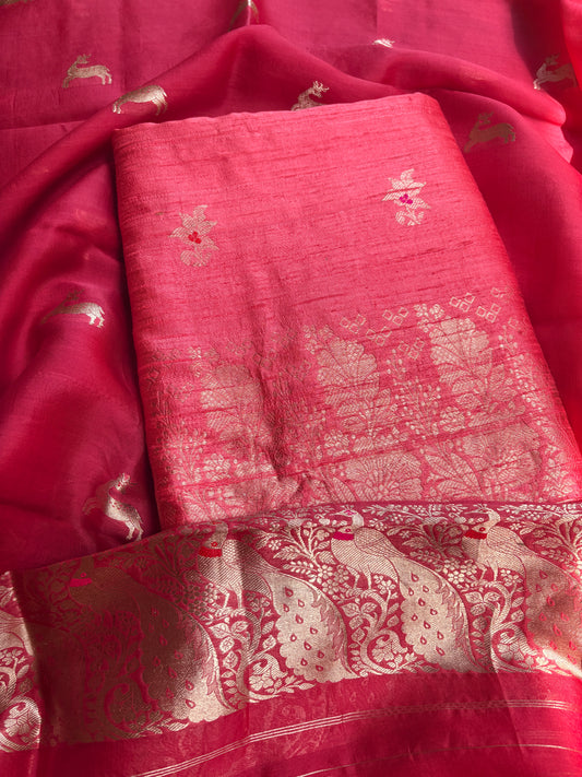 Peach raw silk kurta, bottom , kora silk dupatta