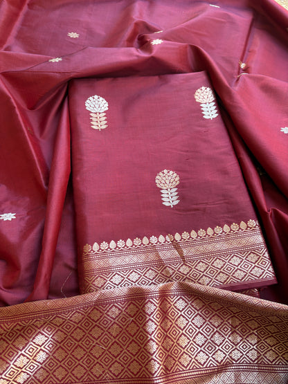 Maroon katan by katan kadhwa silk suit