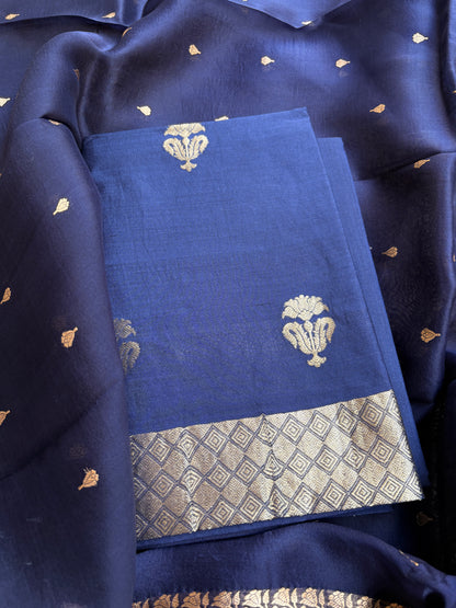 Blue Chiniya silk kora dupatta suit set