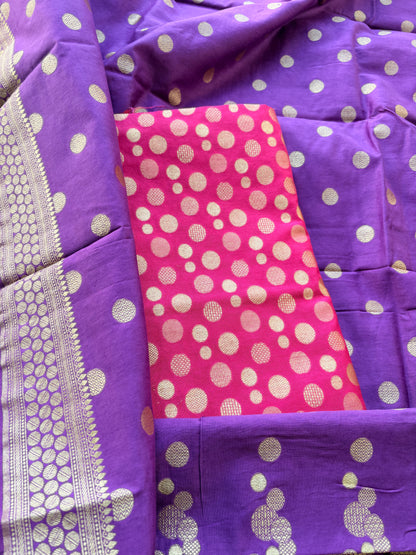 Rani pink kurta with purple dupatta cotton silk suit set