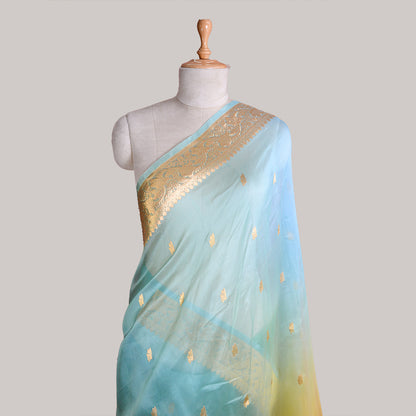 Blue kora silk saree with shaded dye