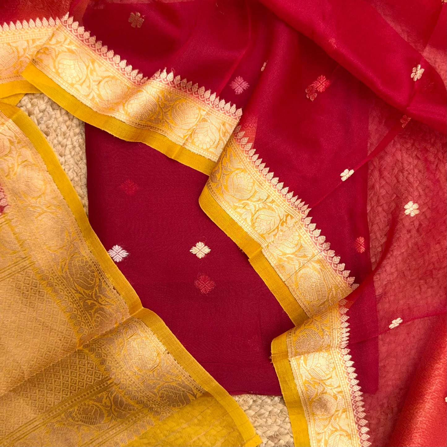 Red yellow shaded suit set