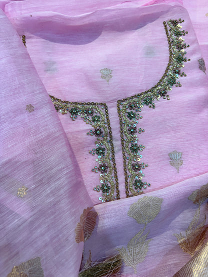 Pink linen suit hand work suit set