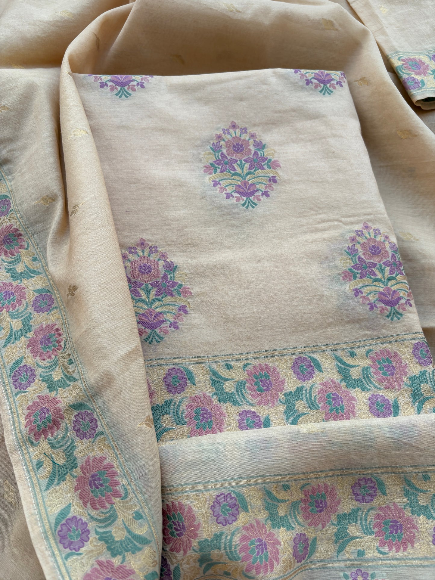 Cream Chanderi meenadar suit set