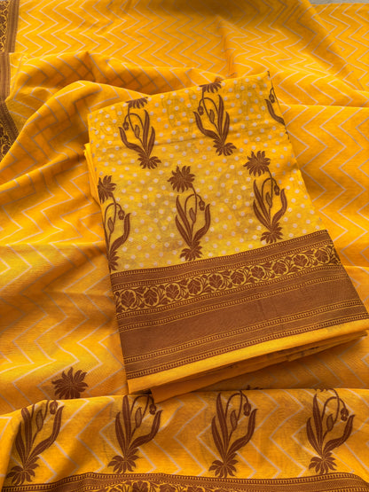 Mustard Resham weaving Chanderi suit set( cc-09)
