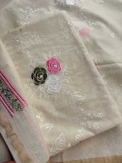 White cotton embroidered suit set