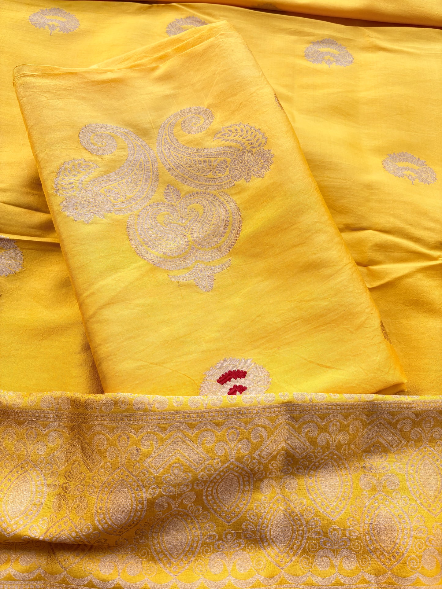 Yellow mango silk kadhwa suit set