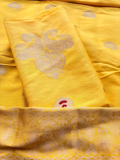 Yellow mango silk kadhwa suit set