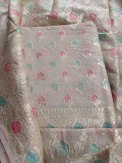 Cream moonga silk meenadar suit set