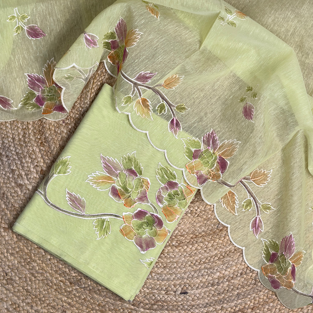 Green linen cotton suit set