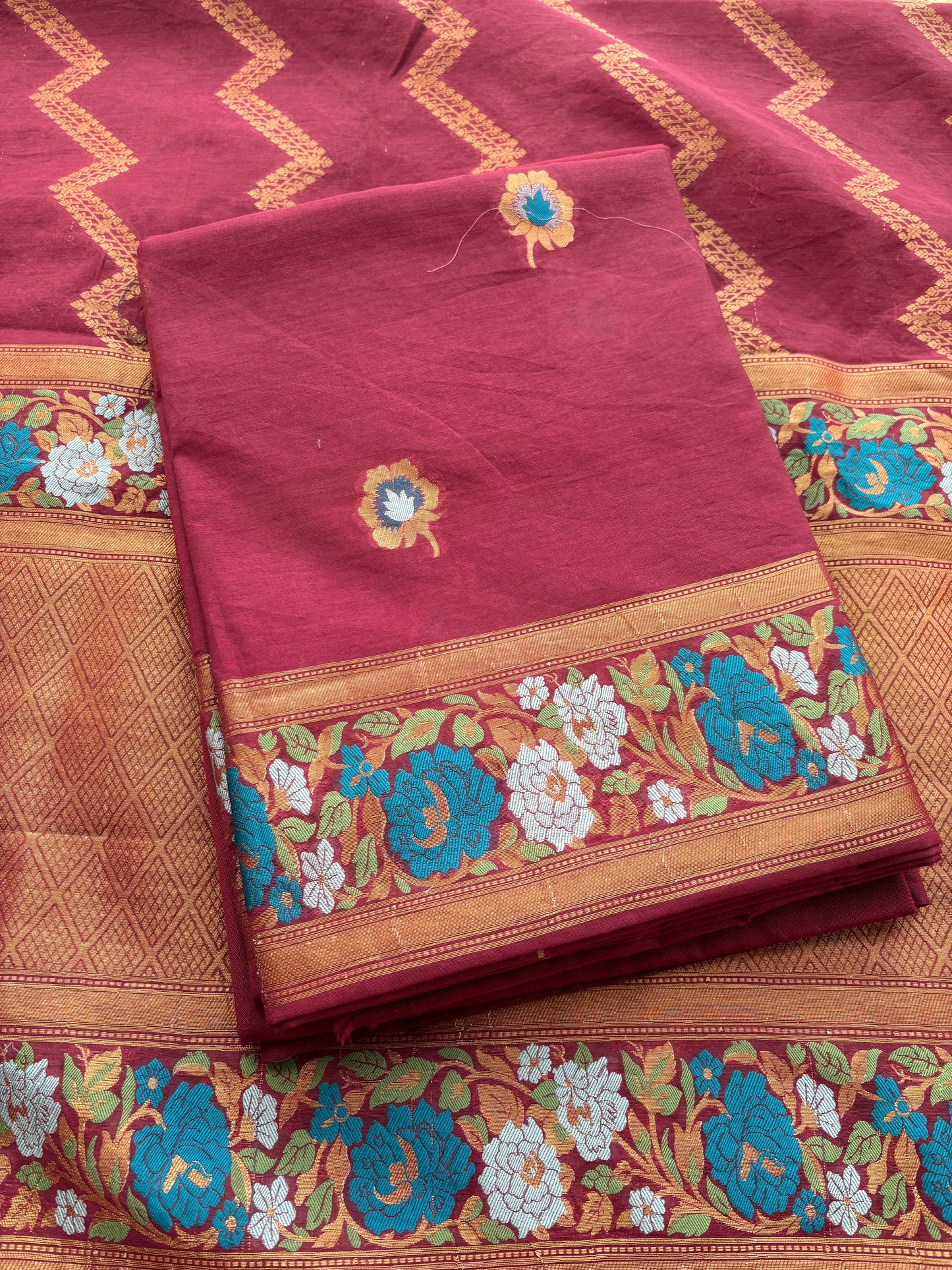 Maroon Chanderi cotton full jaal weaving suit set