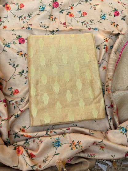 Beige kurta, digital print dupatta, plain bottom