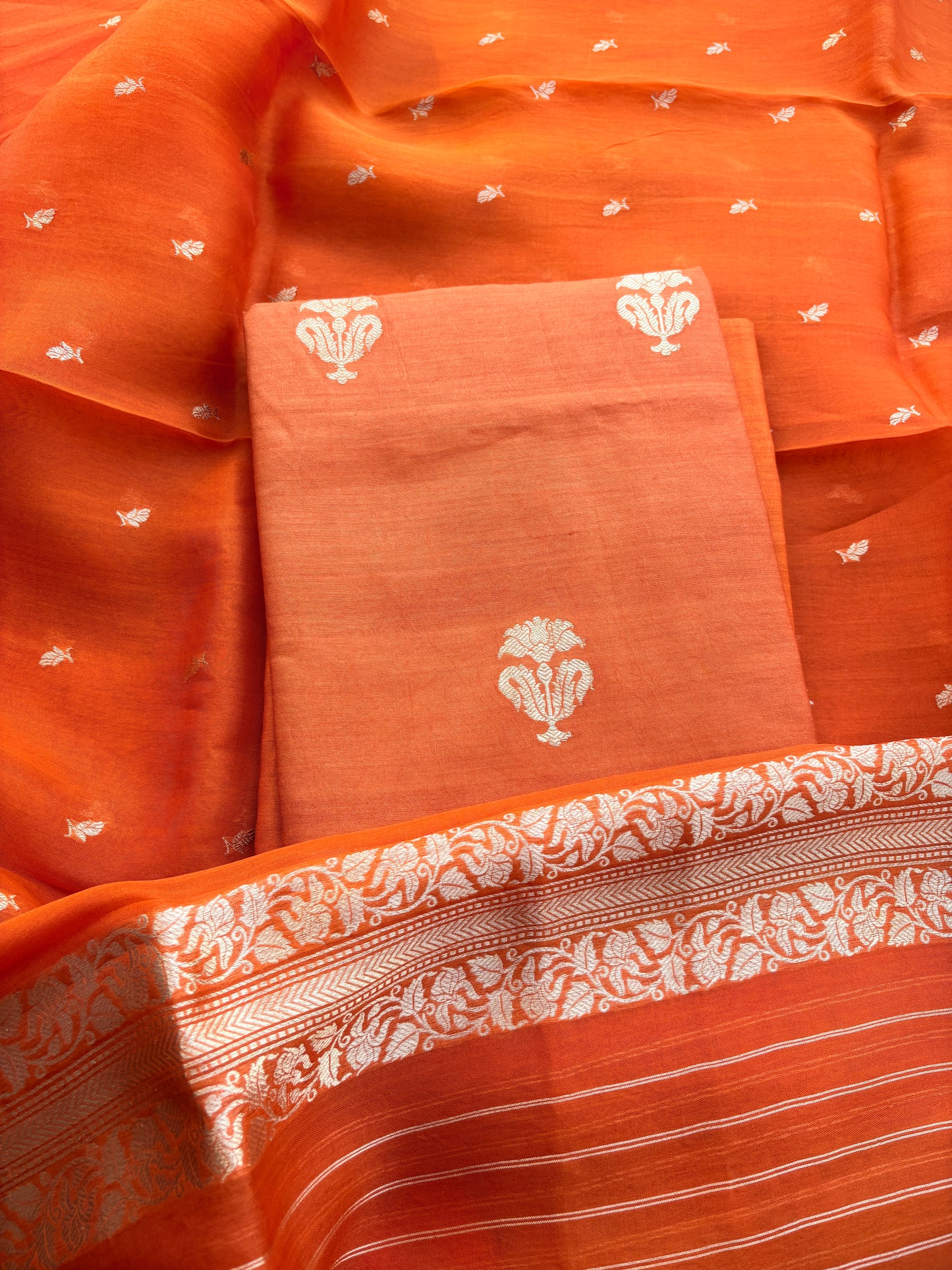 Rust moonga silk suit with kora kadhwa dupatta