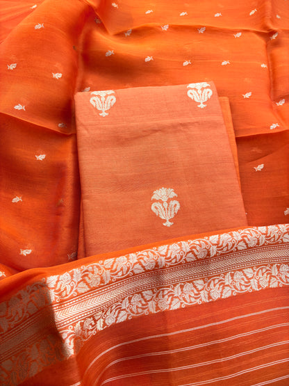 Rust moonga silk suit with kora kadhwa dupatta