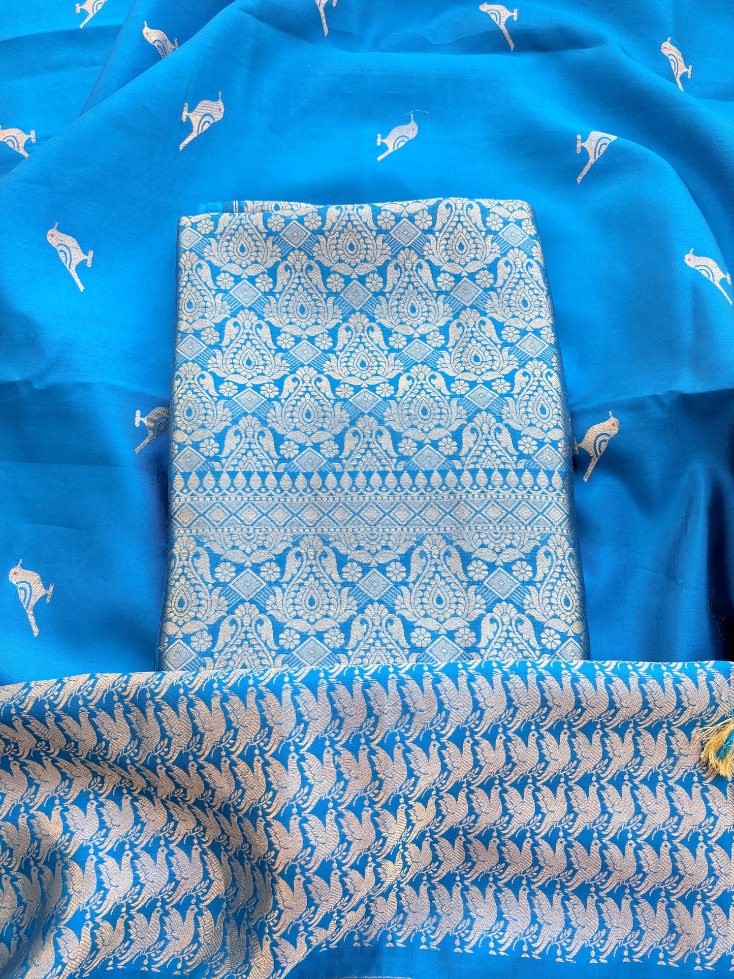 Blue mango silk brocade suit set