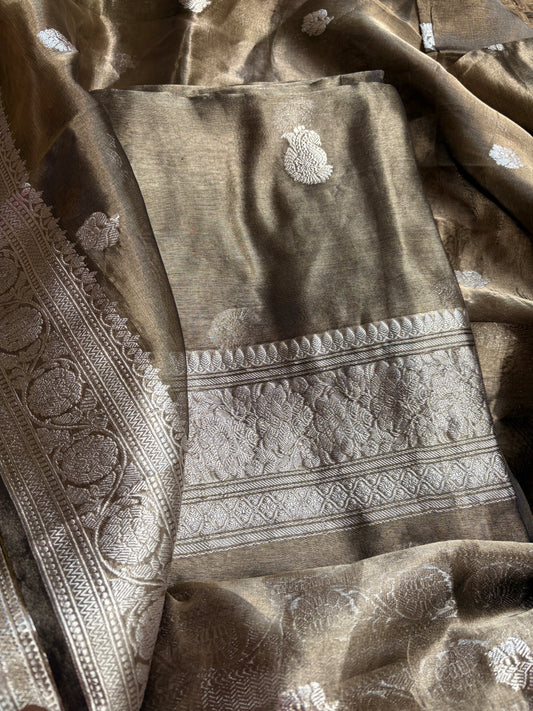 Black tissue silver zari suit set
