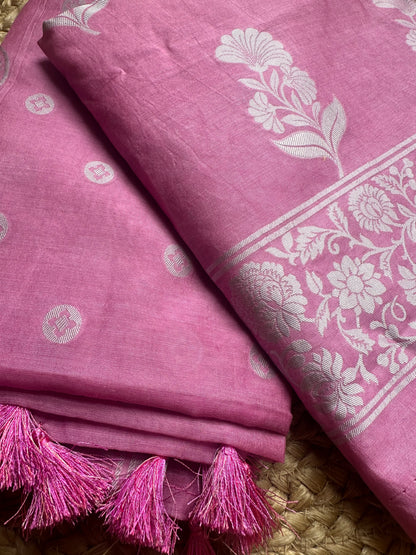 Pink lavender 3 piece full Jaal weaving cotton suit