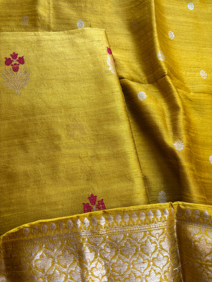 Yellow raw silk kadhwa suit set