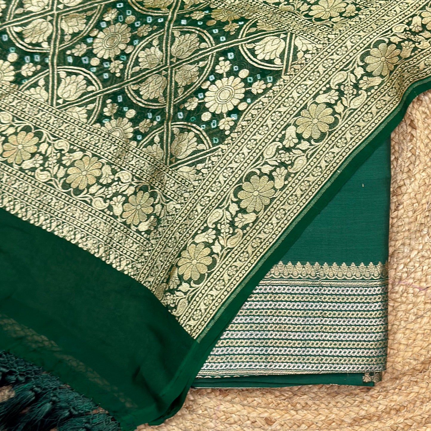 Green Chiniya silk suit with Khaddi georgette dupatta