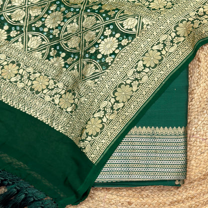 Green Chiniya silk suit with Khaddi georgette dupatta