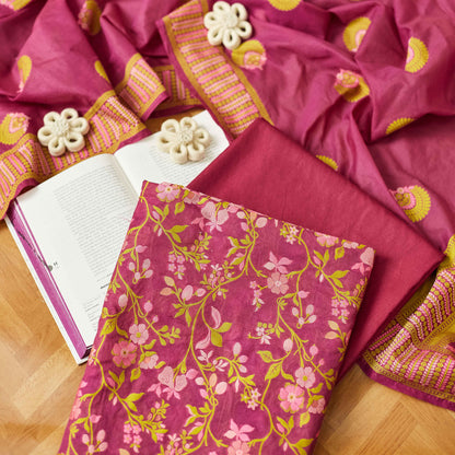 Wine chanderi tilfi weaving 3 piece suit set