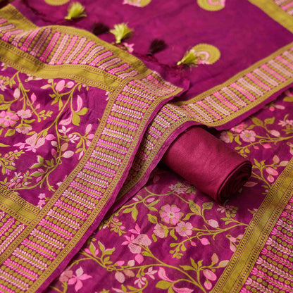 Wine chanderi tilfi weaving 3 piece suit set