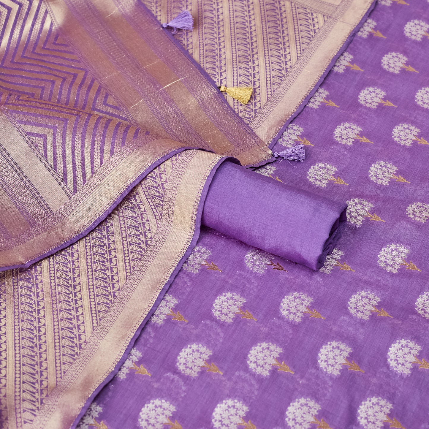 Purple Chanderi cotton 3 piece set