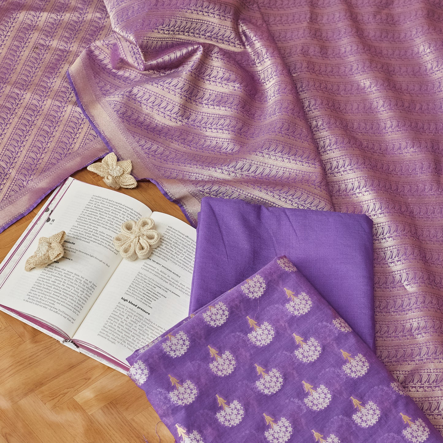 Purple Chanderi cotton 3 piece set