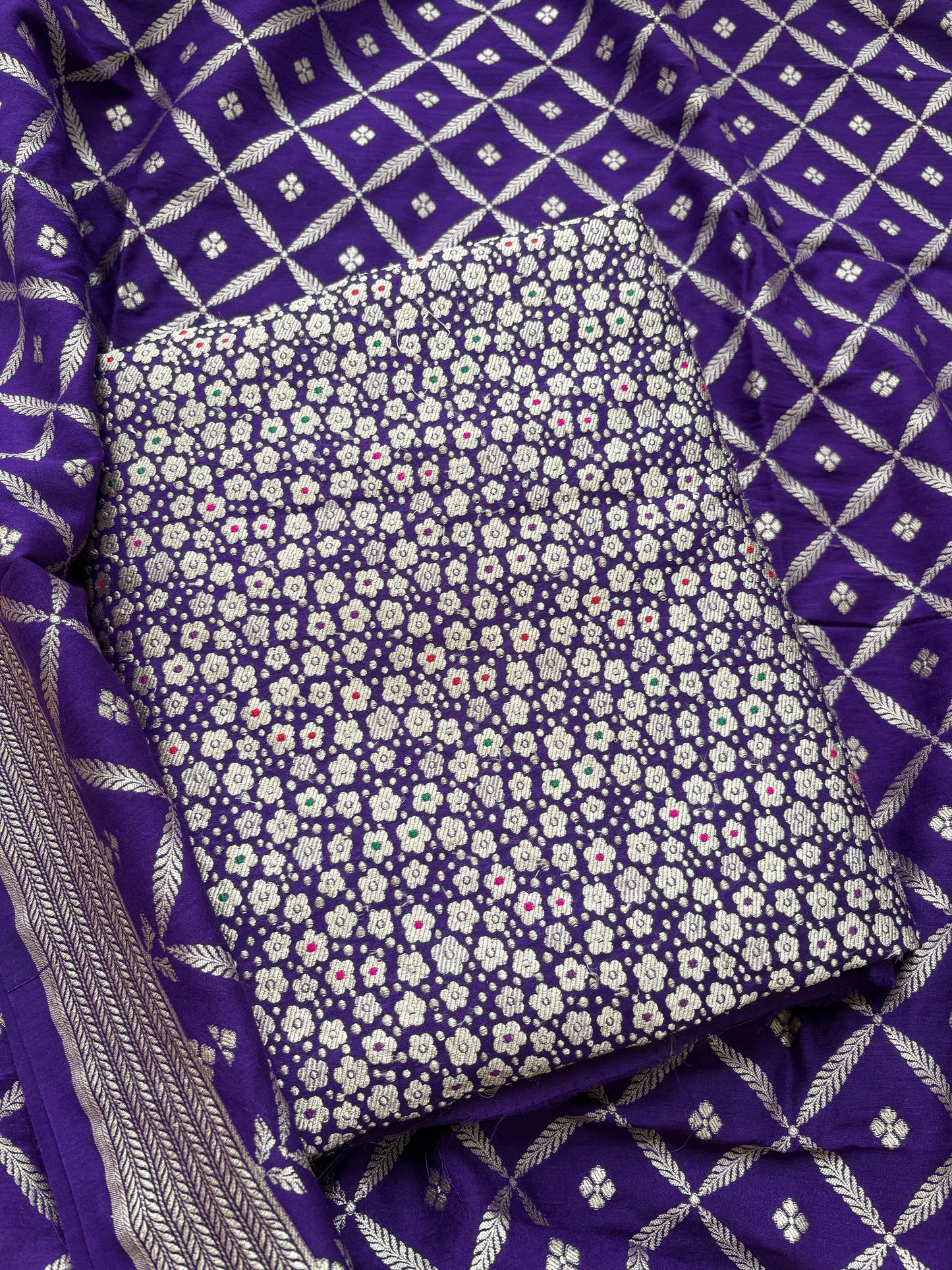 Brocade moonga silk meendar suit set