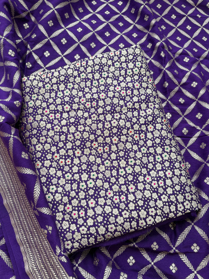 Brocade moonga silk meendar suit set