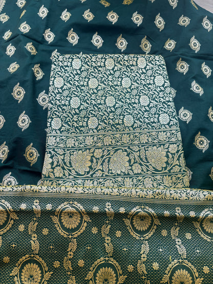 Green brocade premium silk suit