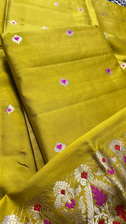 Deep mustard chiniya silk kadhwa 3 piece suit