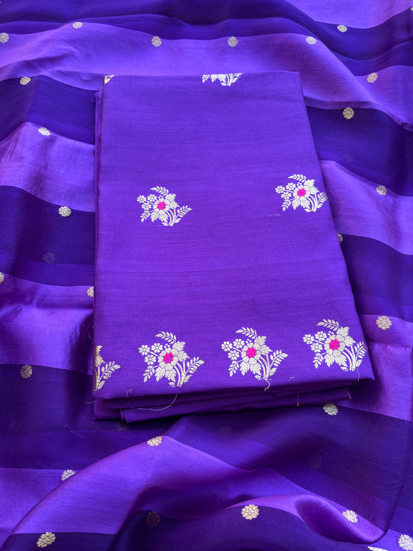 Purple Chiniya silk kadhwa , kora silk dupatta