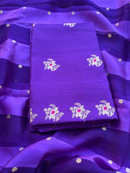 Purple Chiniya silk kadhwa , kora silk dupatta