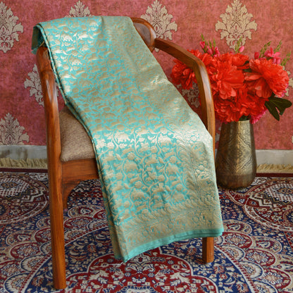 Turquoise Green Shikargah Silk Saree