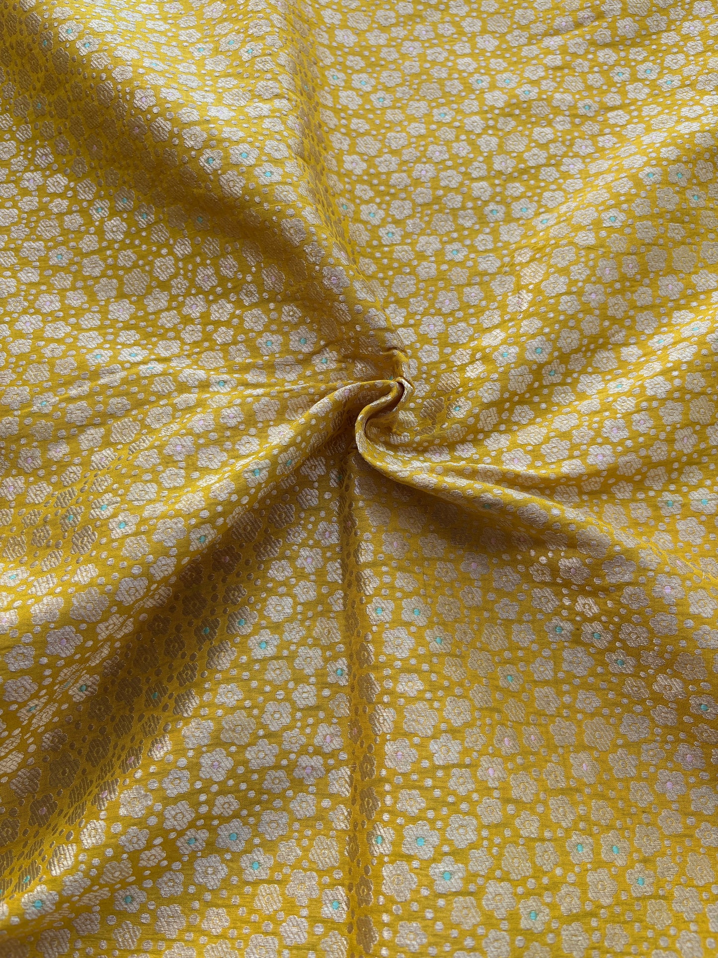 Yellow katan silk brocade fabric
