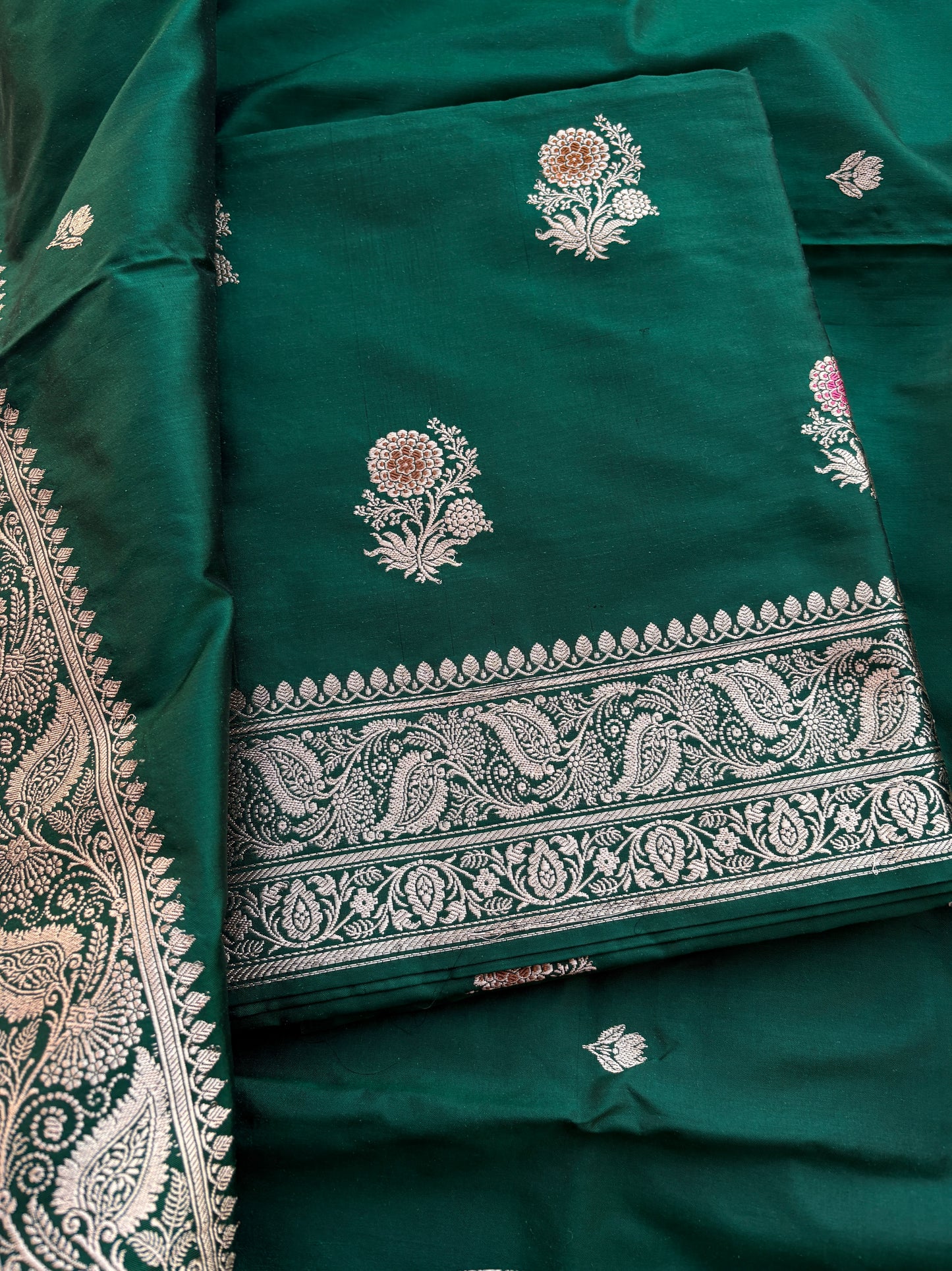 Green katan by katan silk kadhwa suit set
