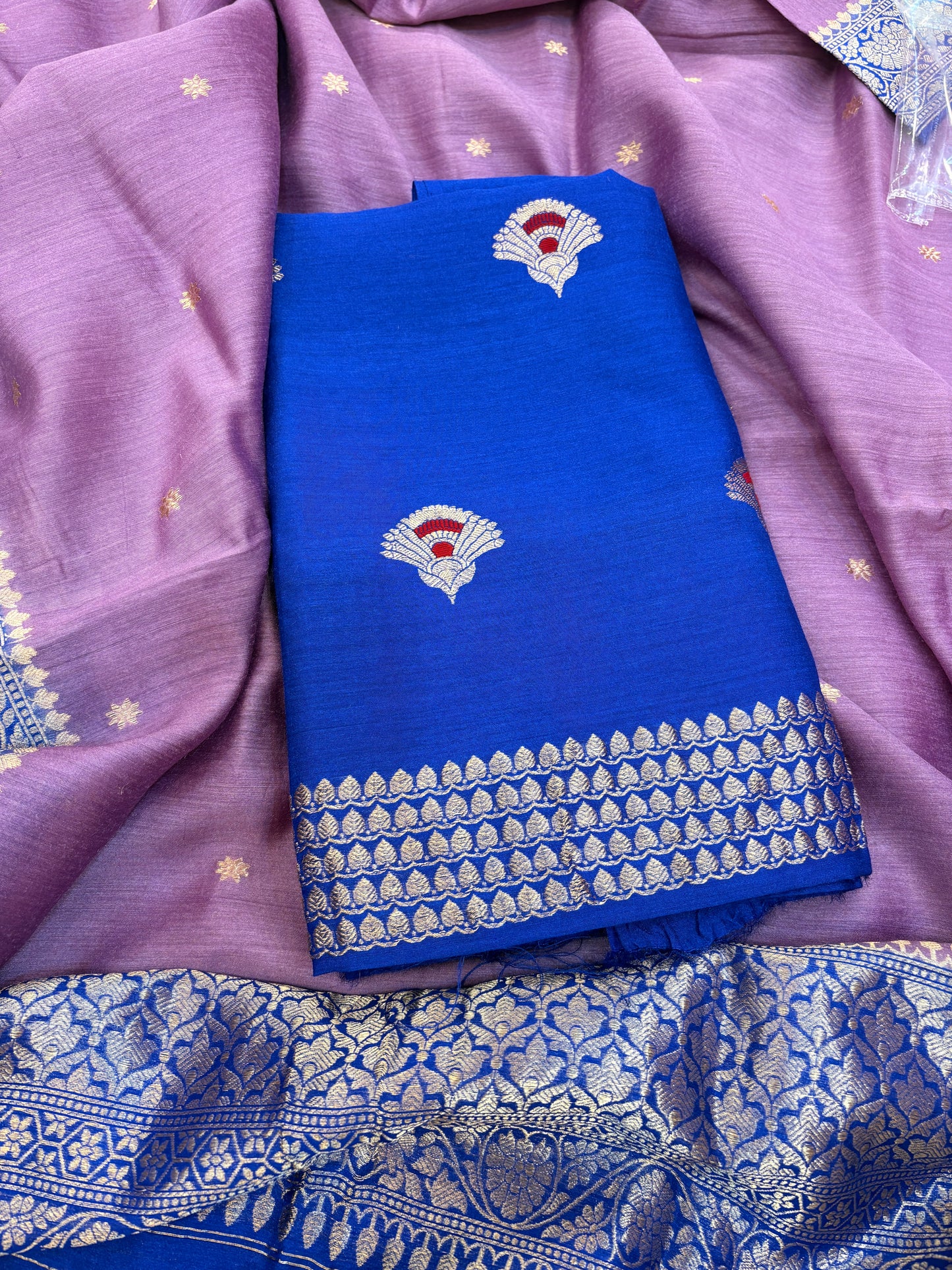 Blue moonga silk kurta, and chaap dye moonga silk dupatta