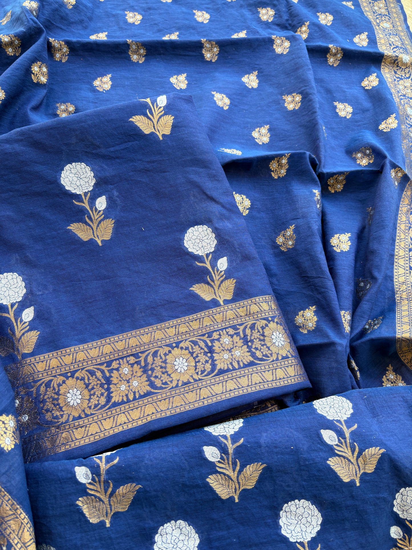 Blue Chanderi sona rupa suit set
