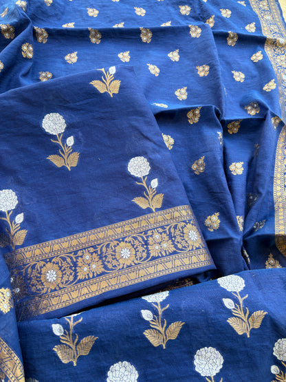 Blue Chanderi sona rupa suit set