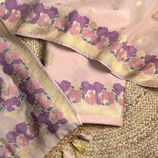 Lavender pink Chanderi hand woven suit set