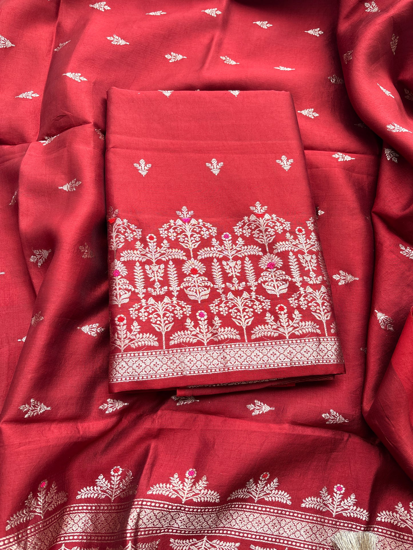 Maroon mango silk kadhwa 3 piece suit set