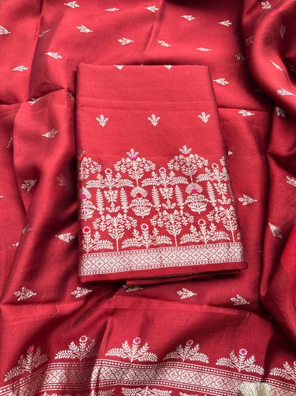 Maroon mango silk kadhwa 3 piece suit set